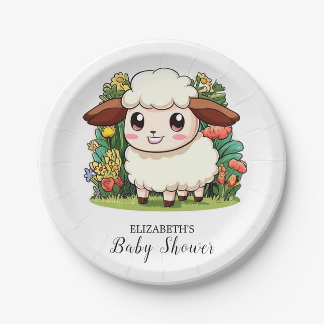 Mystical Whimsical Sheep Baby Shower Paper Plate (Front)