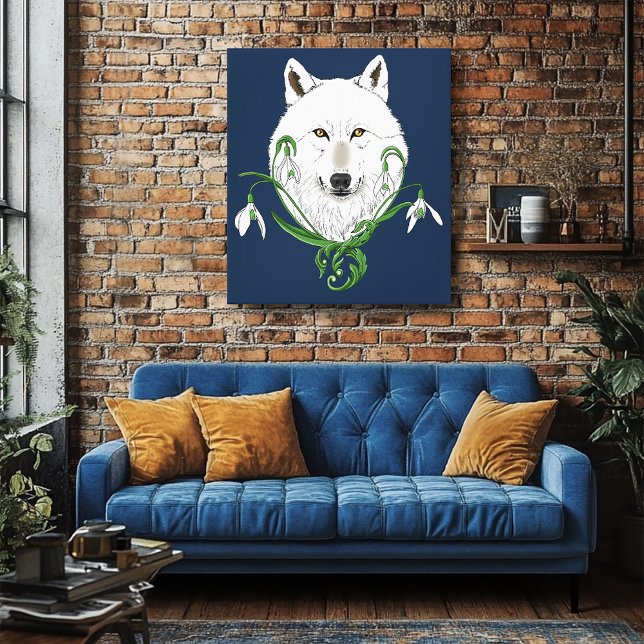 Mystical White Arctic Wolf Winter Snowdrop Blue Canvas Print (Creator Uploaded)