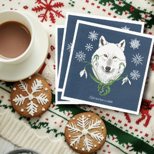 Mystical White Arctic Wolf Winter Snowdrop Blue Napkin