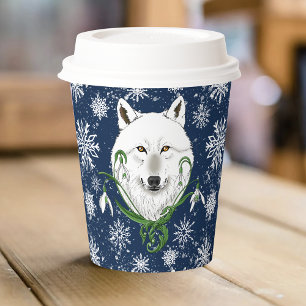Mystical White Arctic Wolf Winter Snowdrop Blue Paper Cups