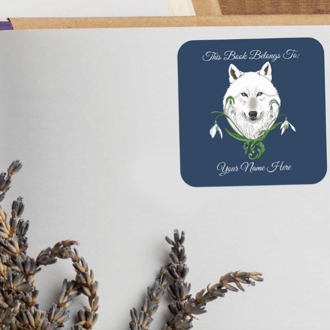 Mystical White Arctic Wolf Winter Snowdrop Blue Square Sticker (Creator Uploaded)
