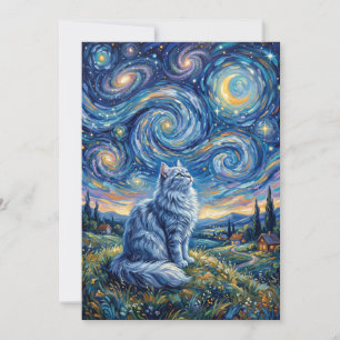 Mystical White Cat and Cosmic Sky Fantasy Invitation