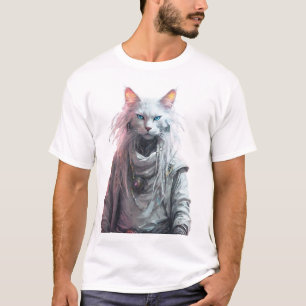 Mystical White Cyber Cat T-Shirt
