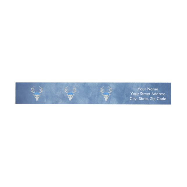 Mystical White Deer Heads Antlers Blue Roses Wrap Around Label (Individual)