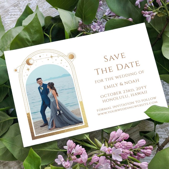 Mystical White Gold Sun Moon Star Space Save The Date (Creator Uploaded)