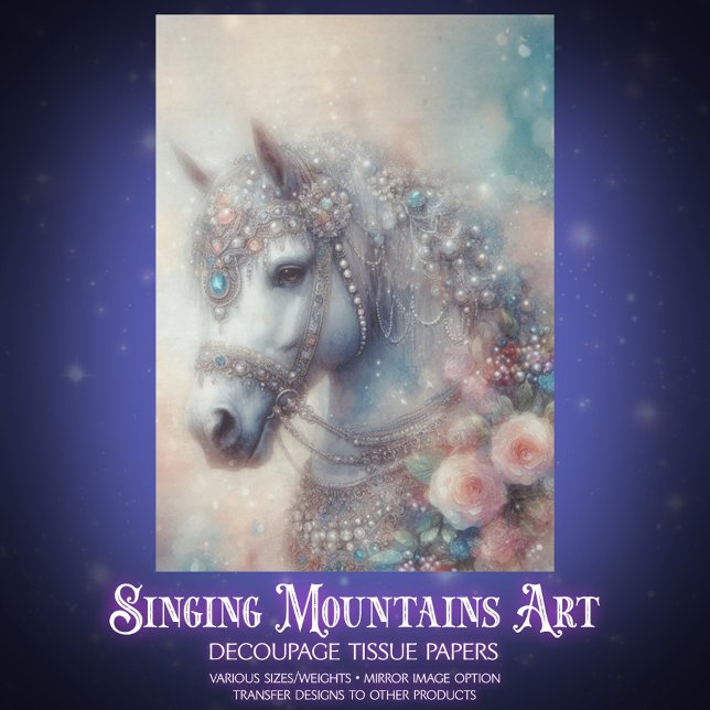 Mystical White Horse Floral Craft Decoupage Tissue Paper (Creator Uploaded)