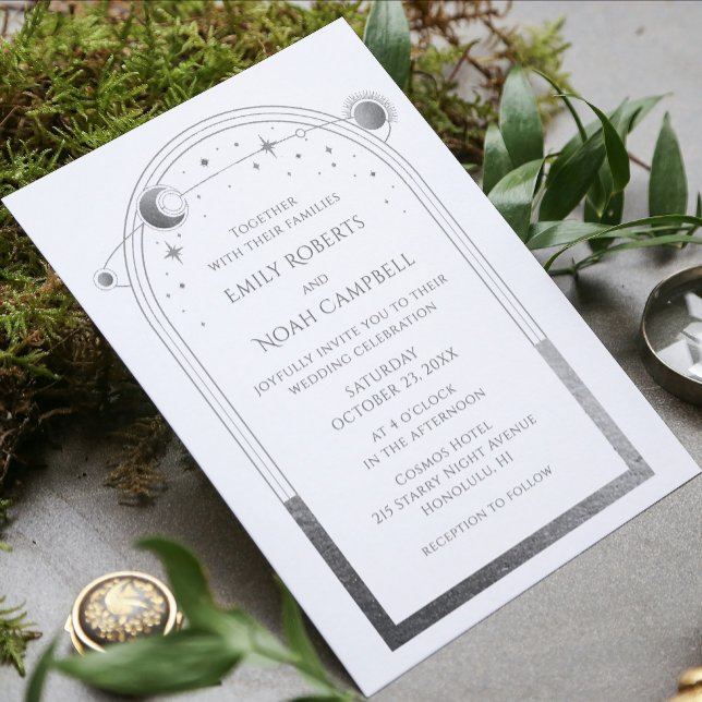 Mystical White Silver Sun Moon Astronomy Space Invitation (Creator Uploaded)