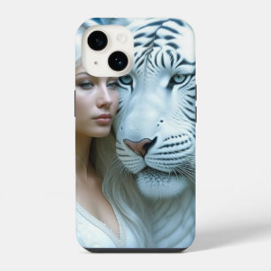 Mystical White Tiger and Woman iPhone 14 Case