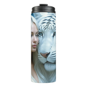 Mystical White Tiger and Woman Personalised Thermal Tumbler