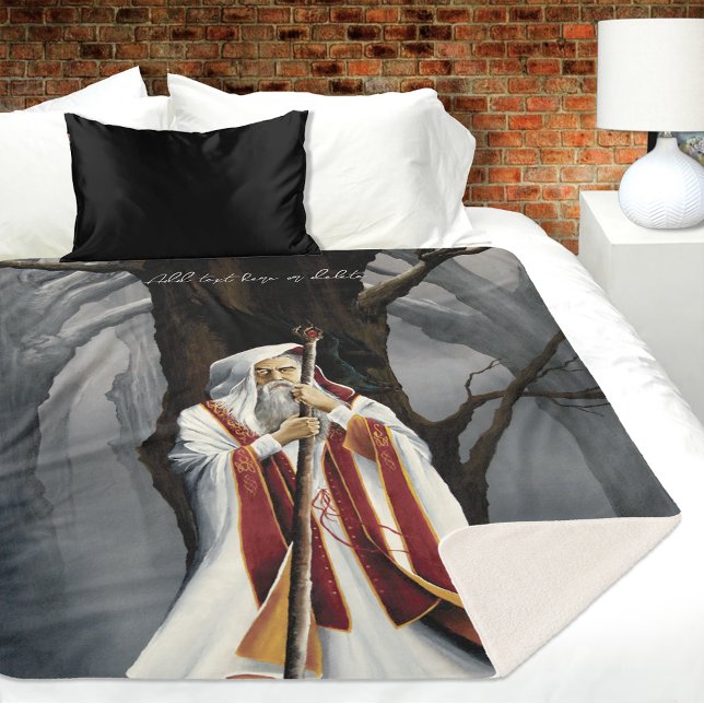 Mystical White Wizard Raven Oak Tree Fantasy Sherpa Blanket (Creator Uploaded)