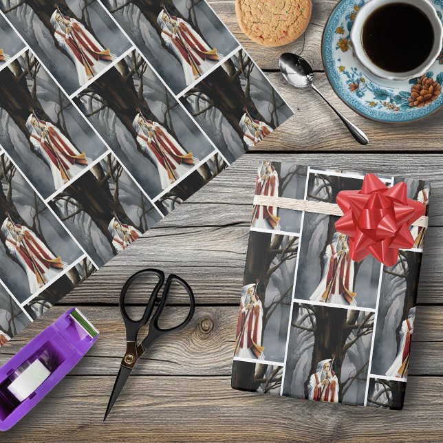 Mystical White Wizard Raven Oak Tree Fantasy Wrapping Paper (Creator Uploaded)