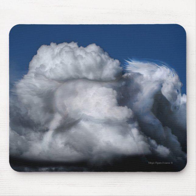 Mystical Wild Stallion in the Clouds Photo Art Mouse Mat (Front)