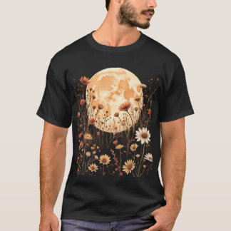 Mystical Wildflowers And Glowing Full Moon. T-Shirt