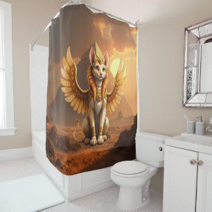 Mystical Winged Cat Sphinx – Egyptian Fantasy Art. Shower Curtain