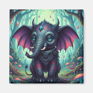 Mystical Winged Elephant in Enchanted Forest  Magnet