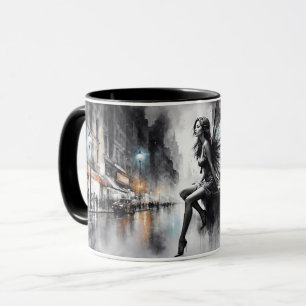 Mystical winged girl black and white urban mug