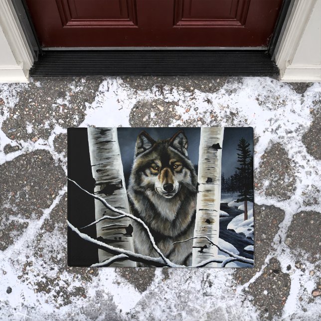 Mystical Winter Alpha Wolf Birch Forest Wildlife Doormat (Creator Uploaded)