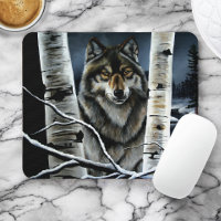 Mystical Winter Alpha Wolf Birch Forest Wildlife