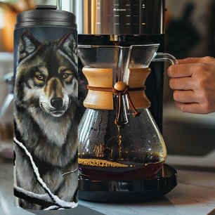 Mystical Winter Alpha Wolf Birch Forest Wildlife Thermal Tumbler