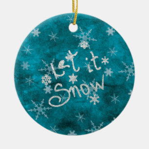 Mystical Winter Blue Silver Snowflakes Let It Snow Ceramic Tree Decoration