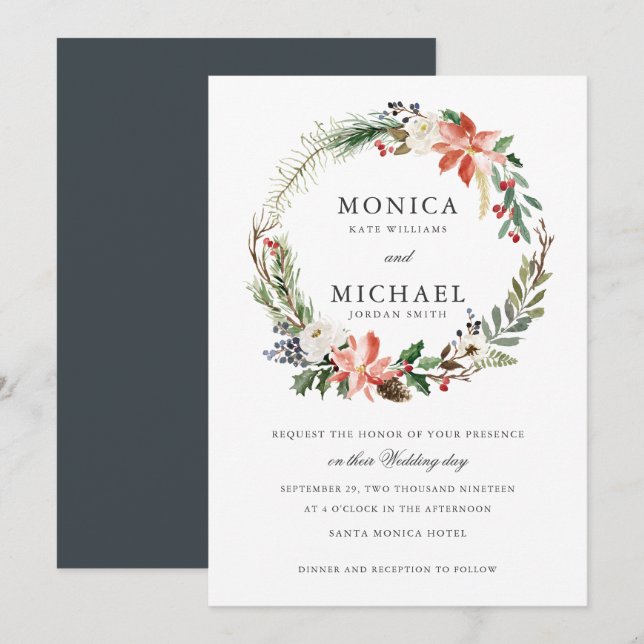 Mystical Winter | Botanical Wreath Wedding Invitation (Front/Back)