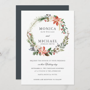 Mystical Winter   Botanical Wreath Wedding Invitation