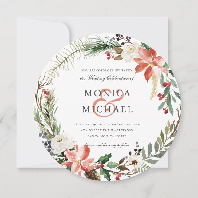 Mystical Winter | Botanical  wreath Wedding Invitation (Front)