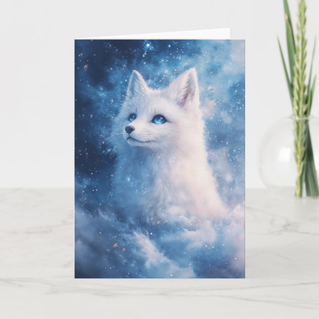 Mystical Winter Fox with Starlit Eyes Card (Front)