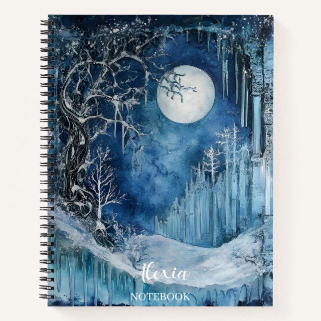 Mystical Winter Moon Personalised Notebook (Front)