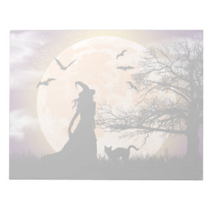 Mystical Witch, Black Cat, Full Moon Notepad