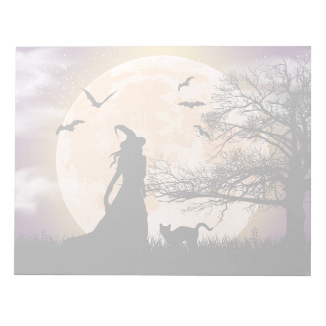 Mystical Witch, Black Cat, Full Moon Notepad (Front)