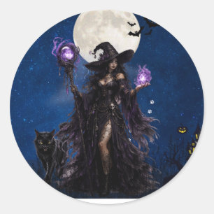 Mystical Witch Halloween Moon T-Shirt Classic Round Sticker