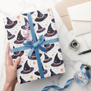 Mystical Witch Hat & Stars Halloween  Wrapping Paper