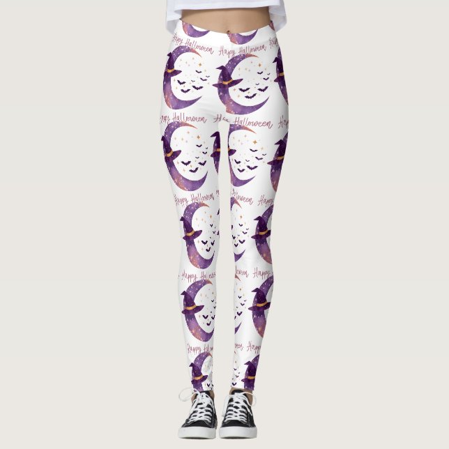 Mystical Witch Moon Halloween Design  Leggings (Front)