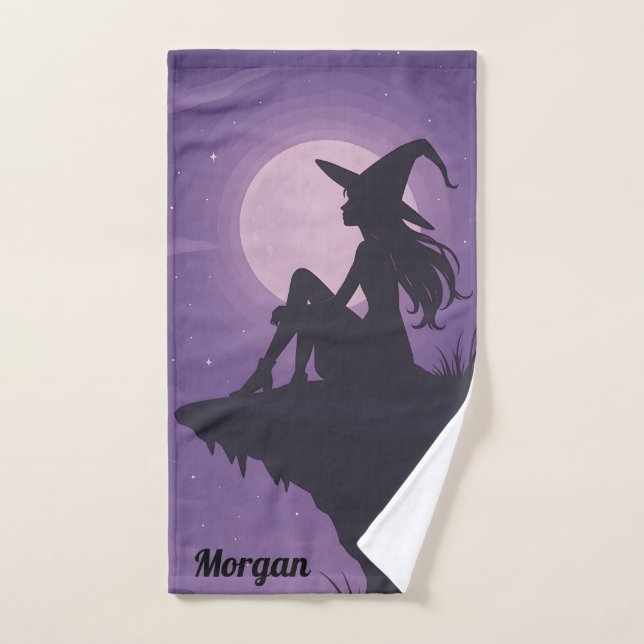 Mystical Witch Silhouette Under Moonlight Gift Hand Towel (Hand Towel)