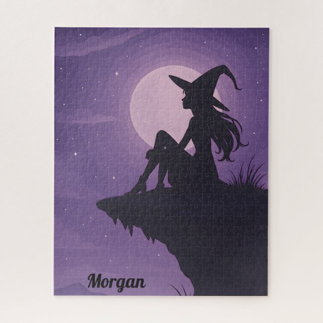 Mystical Witch Silhouette Under Moonlight Gift Jigsaw Puzzle (Vertical)
