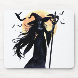 Mystical Witch under a Full Moon Mouse Mat