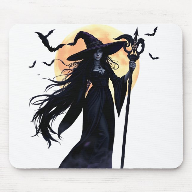Mystical Witch under a Full Moon Mouse Mat (Front)