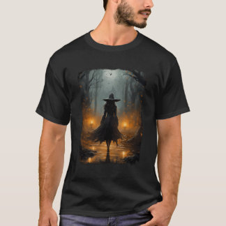 Mystical Witch Walking The Forest Halloween Gothic T-Shirt