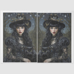 Mystical Witch with cat mirrored Tissue Paper