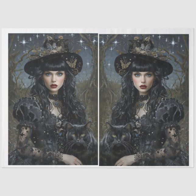 Mystical Witch with cat mirrored Tissue Paper (Front)