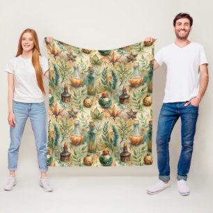 Mystical Witchcraft Bottles Green Brown Fleece Blanket