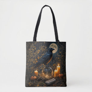 Mystical Witchy Raven Crystal Ball Tote Bag