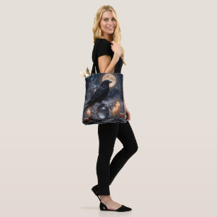 Mystical Witchy Raven Crystal Ball Tote Bag