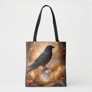 Mystical Witchy Raven Crystal Ball Tote Bag
