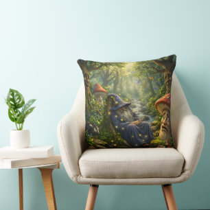 Mystical wizard and glowing firefly throw pillow d