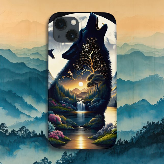 Mystical Wolf Howling at Moon Surreal  Case-Mate iPhone Case (Creator Uploaded)