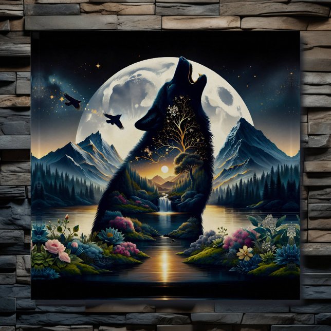 Mystical Wolf Howling at Moon Surreal Personalised Poster (Creator Uploaded)
