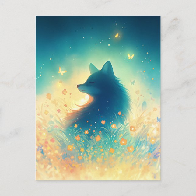 Mystical Wolf in Sunlit Meadow Postcard (Front)