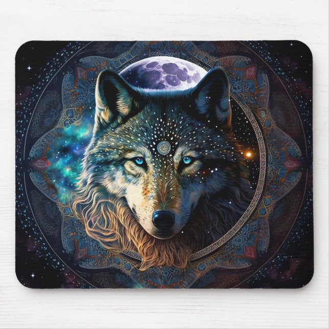 Mystical Wolf Moon Mandala Mouse Mat (Front)